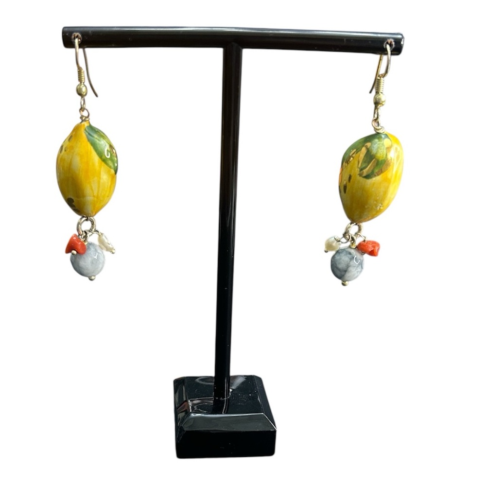 Hand-Painted Sicilian Lemon Ceramic Dangle Earrings